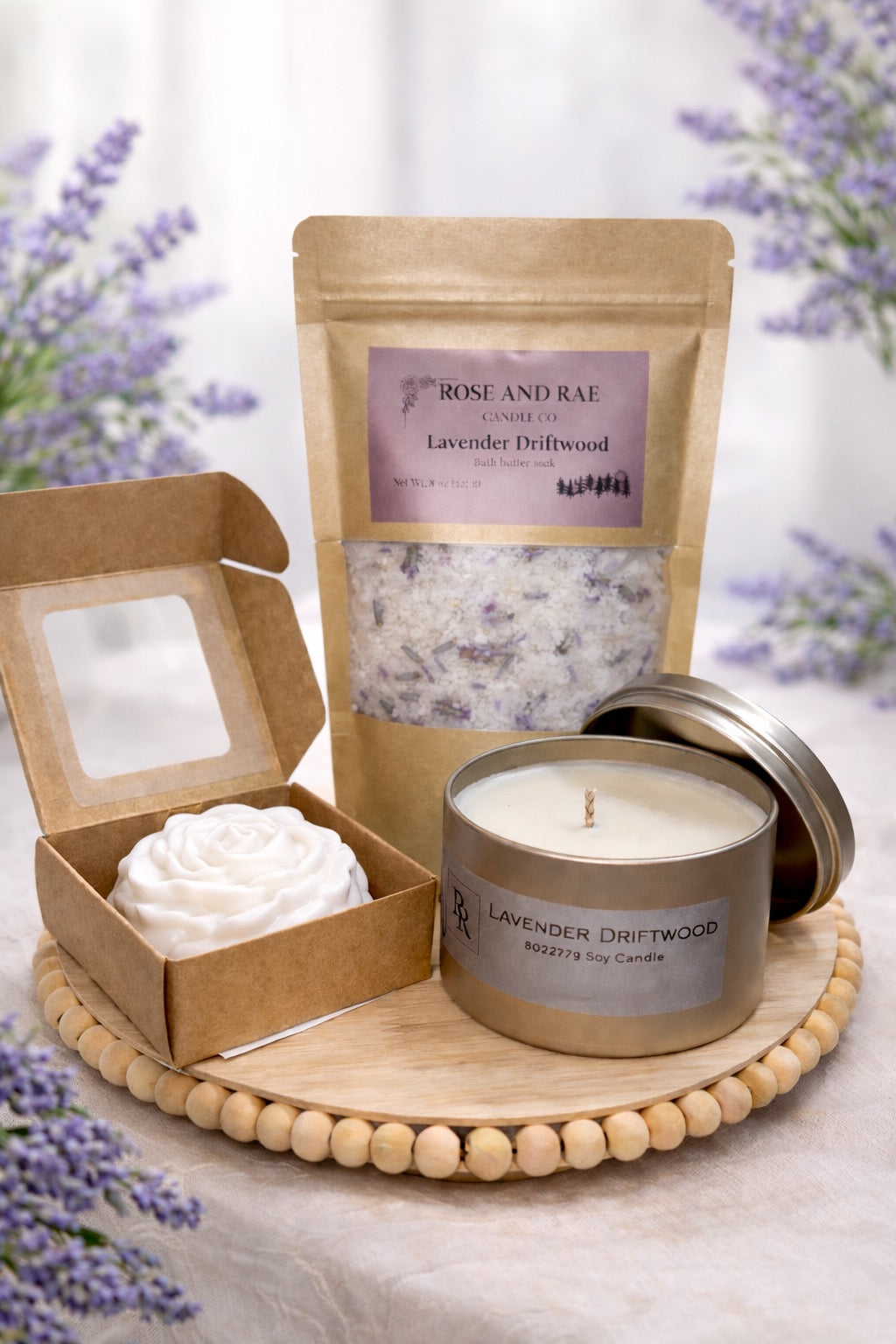The Lavender Driftwood Luxury Bundle — Candle, Soap & Bath Soak